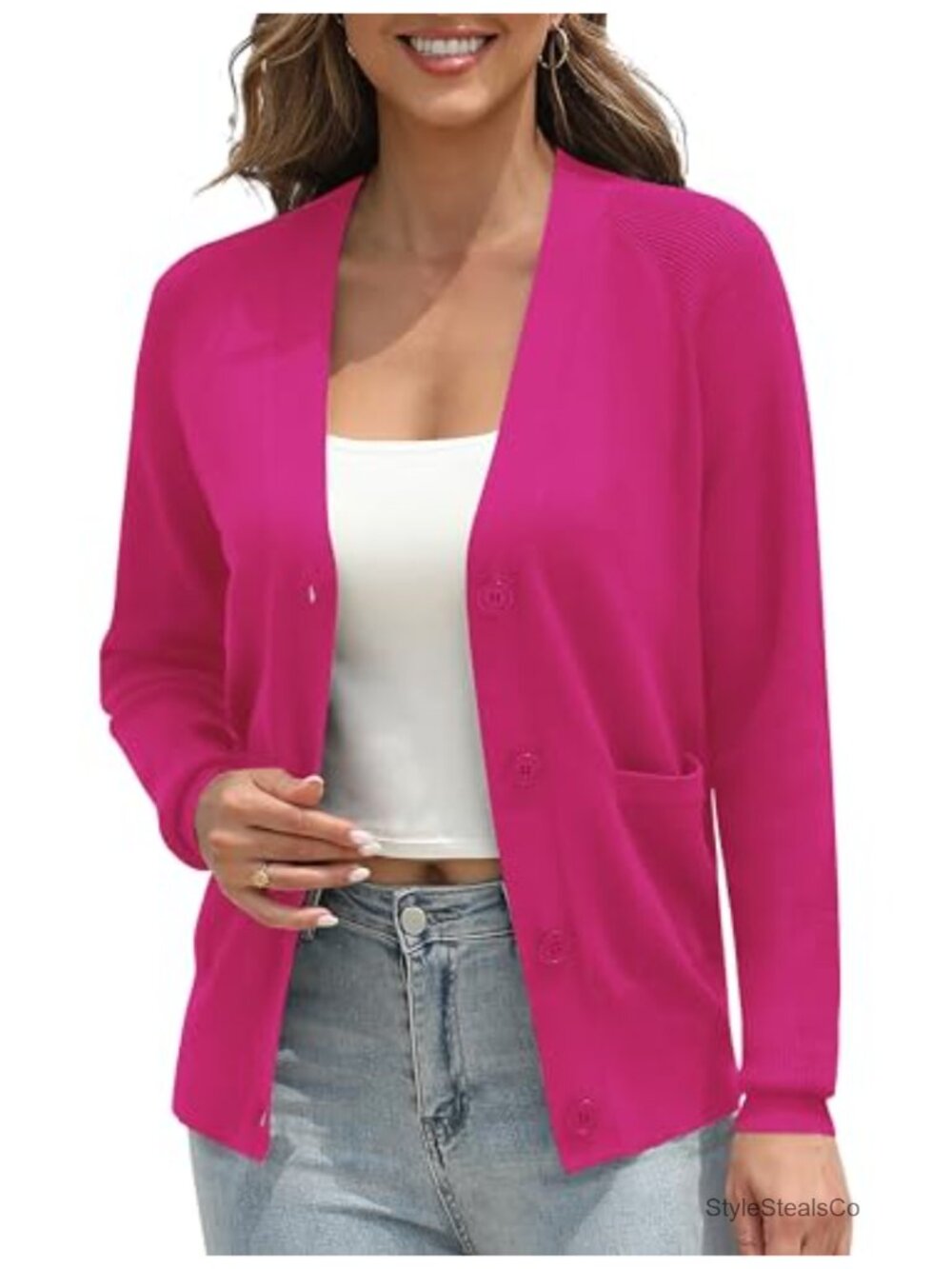 Open Front Cardigan Long Sleeve Button Down Lightweight Knit Sweater